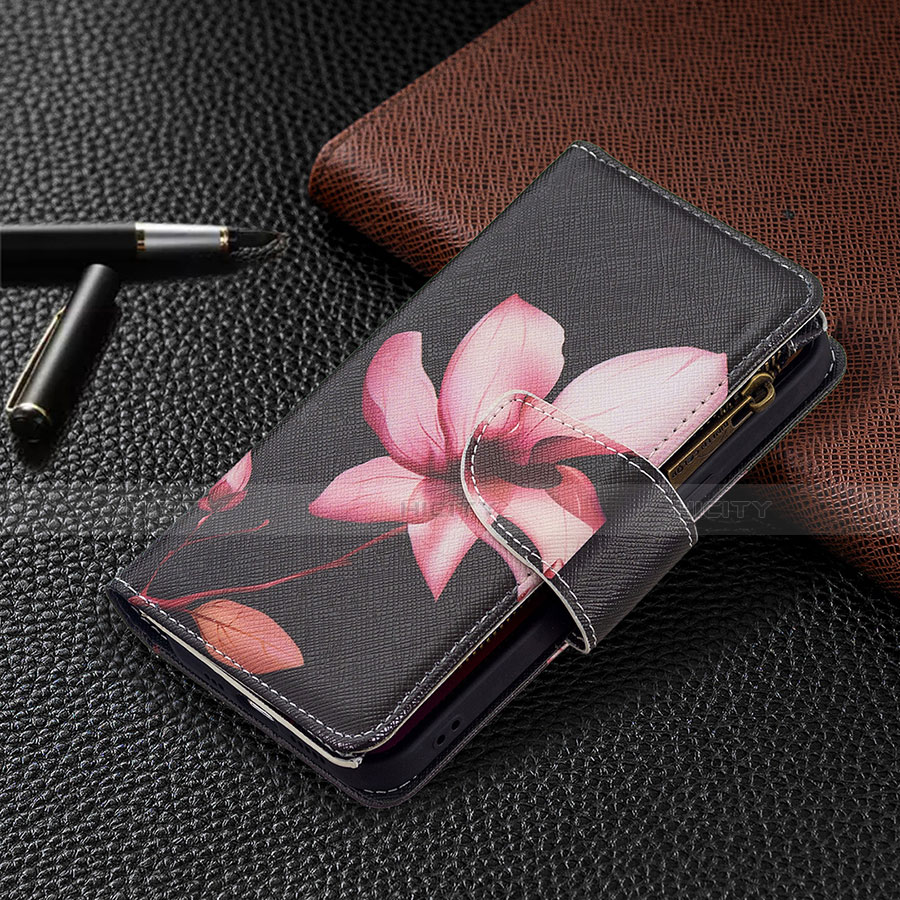 Funda de Cuero Cartera con Soporte Flores Carcasa L03 para Apple iPhone 14 Plus Marron