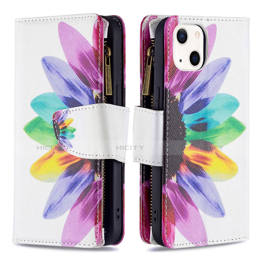 Funda de Cuero Cartera con Soporte Flores Carcasa L03 para Apple iPhone 14 Plus Rosa