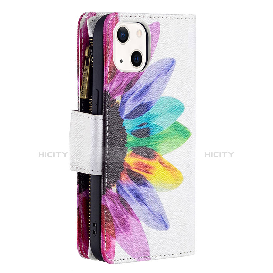 Funda de Cuero Cartera con Soporte Flores Carcasa L03 para Apple iPhone 14 Plus Rosa