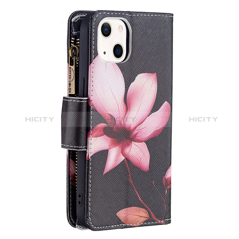 Funda de Cuero Cartera con Soporte Flores Carcasa L03 para Apple iPhone 15 Marron