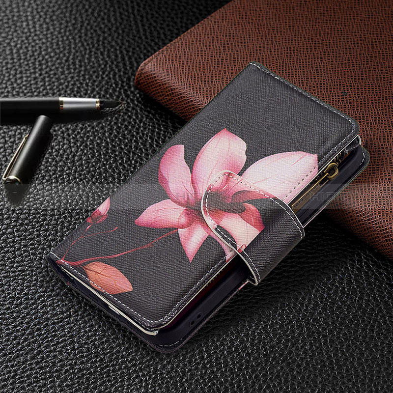 Funda de Cuero Cartera con Soporte Flores Carcasa L03 para Apple iPhone 15 Marron