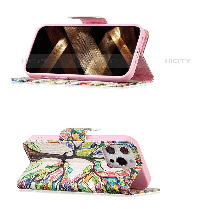 Funda de Cuero Cartera con Soporte Flores Carcasa L03 para Apple iPhone 15 Pro Max Multicolor