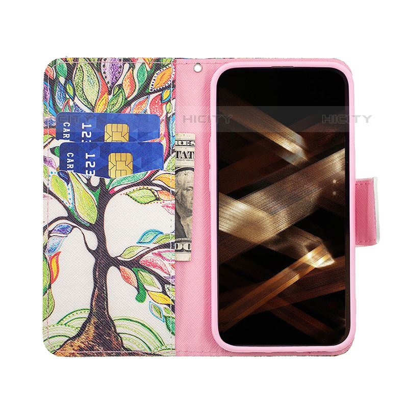 Funda de Cuero Cartera con Soporte Flores Carcasa L03 para Apple iPhone 15 Pro Max Multicolor