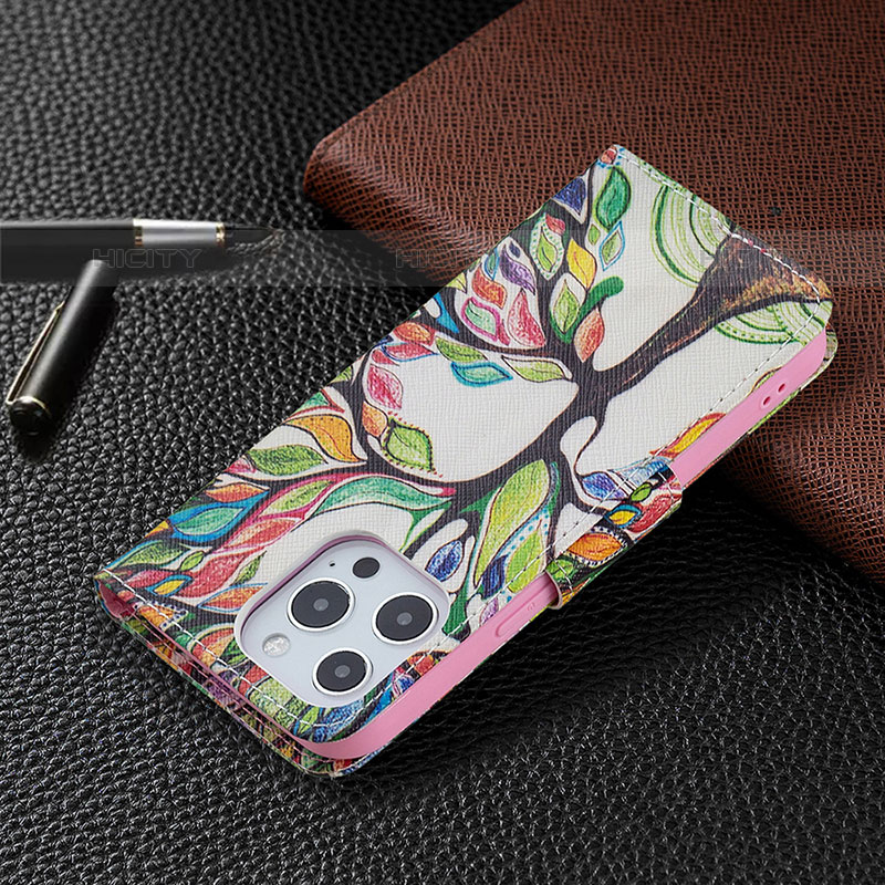 Funda de Cuero Cartera con Soporte Flores Carcasa L03 para Apple iPhone 15 Pro Multicolor