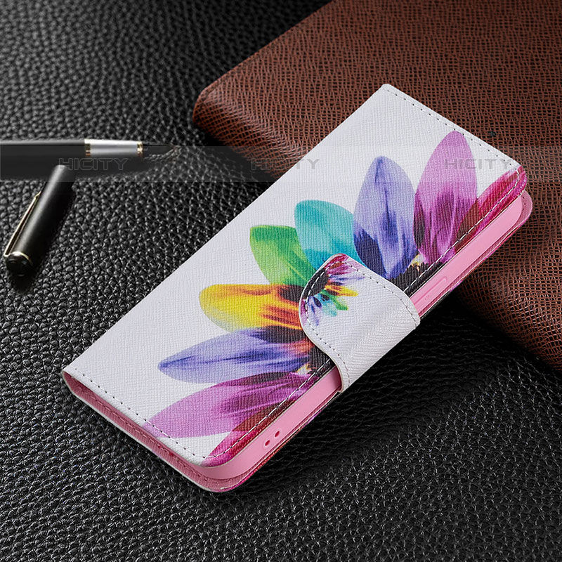 Funda de Cuero Cartera con Soporte Flores Carcasa L03 para Apple iPhone 15 Pro Rosa