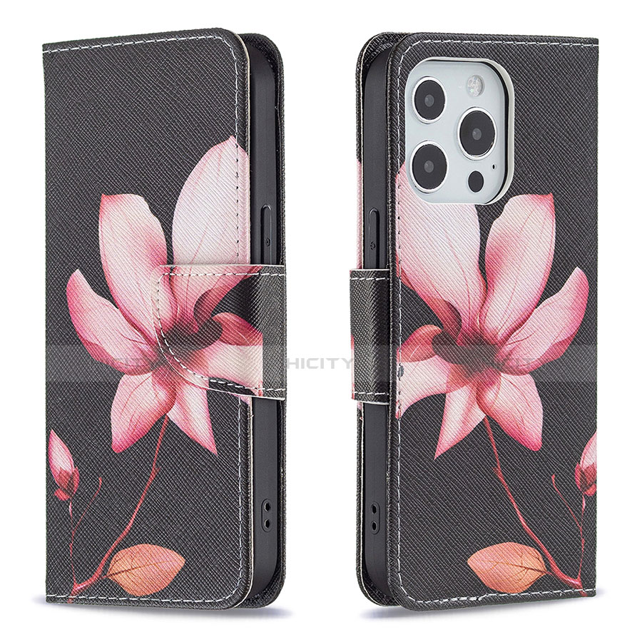 Funda de Cuero Cartera con Soporte Flores Carcasa L07 para Apple iPhone 13 Pro Max Marron