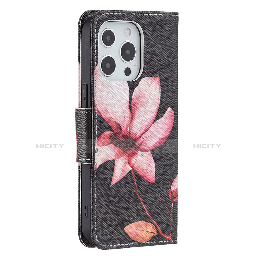 Funda de Cuero Cartera con Soporte Flores Carcasa L07 para Apple iPhone 13 Pro Max Marron