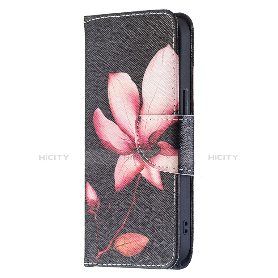 Funda de Cuero Cartera con Soporte Flores Carcasa L07 para Apple iPhone 14 Marron