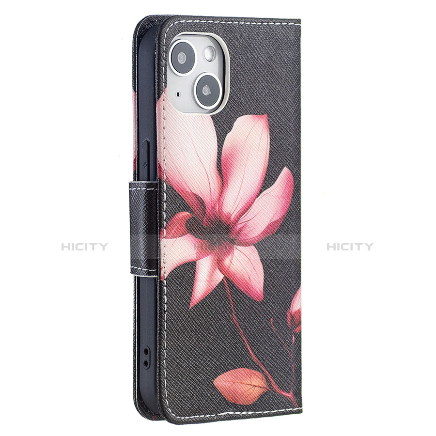 Funda de Cuero Cartera con Soporte Flores Carcasa L07 para Apple iPhone 14 Plus Marron