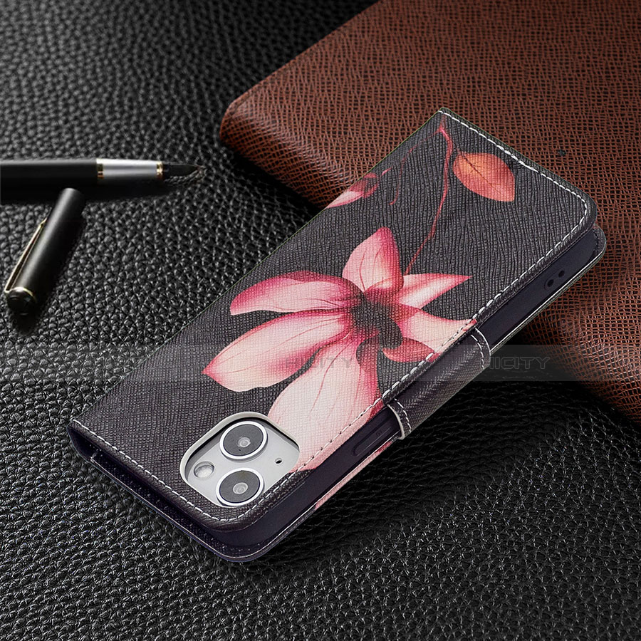 Funda de Cuero Cartera con Soporte Flores Carcasa L07 para Apple iPhone 14 Plus Marron