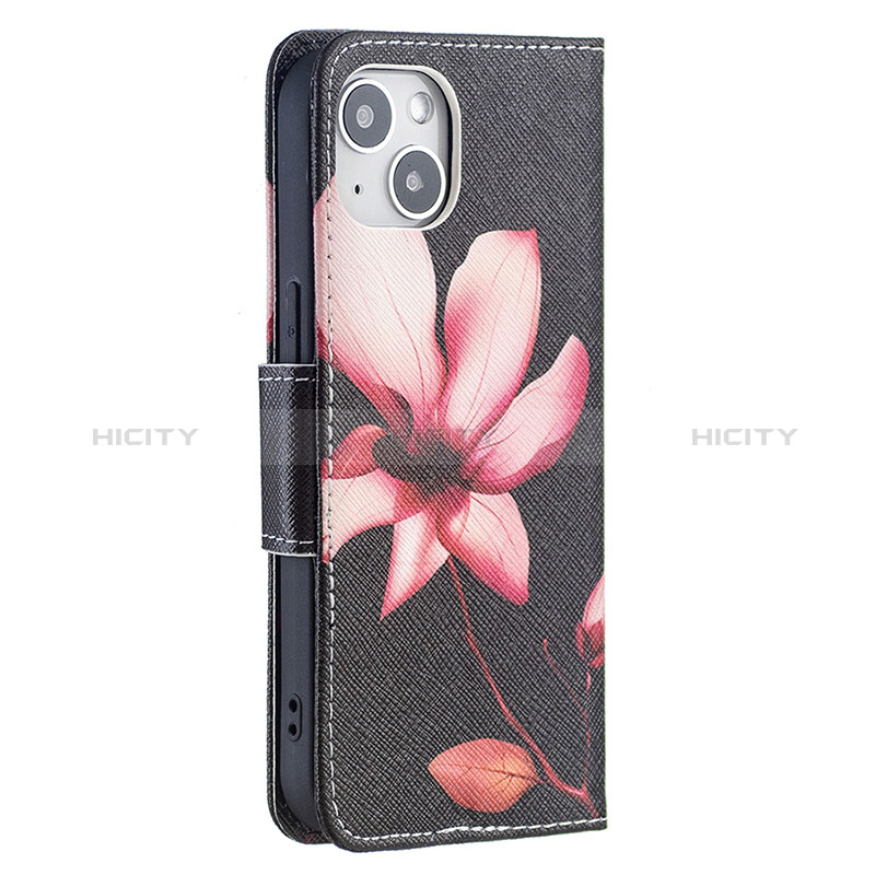 Funda de Cuero Cartera con Soporte Flores Carcasa L07 para Apple iPhone 15 Marron