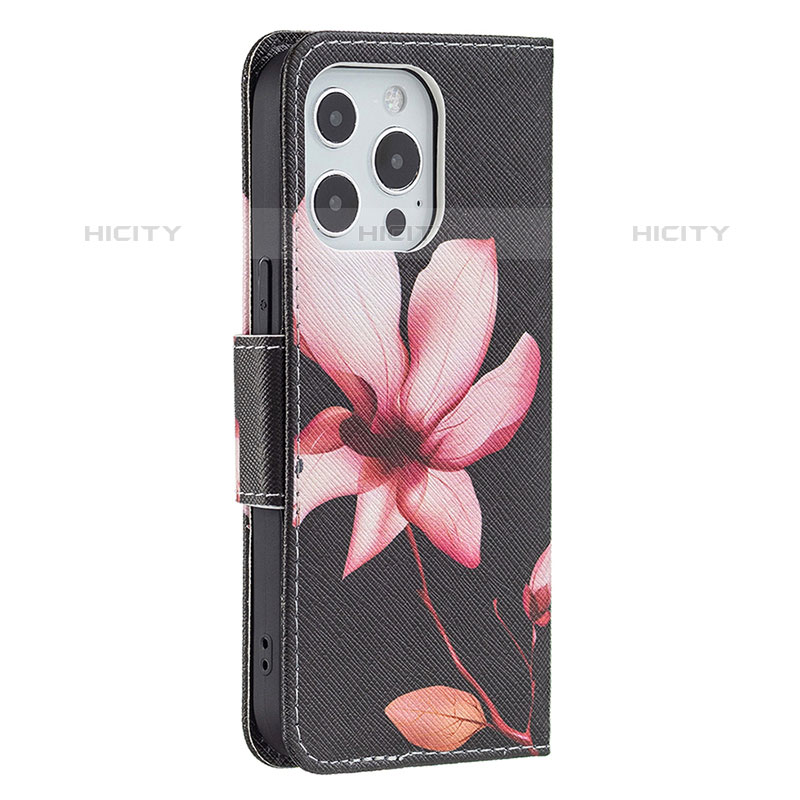 Funda de Cuero Cartera con Soporte Flores Carcasa L07 para Apple iPhone 15 Pro Max Marron