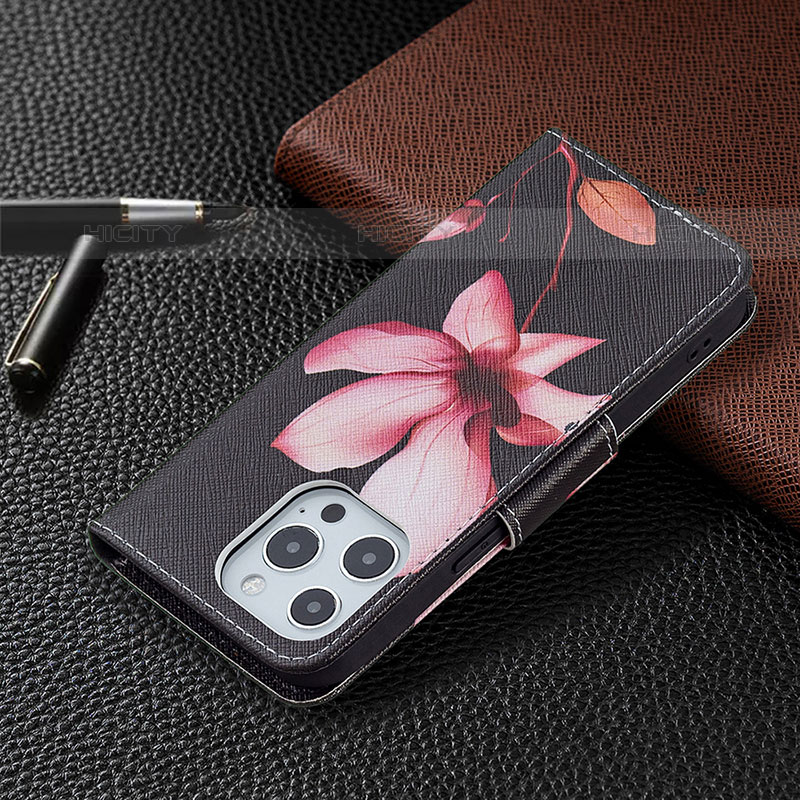 Funda de Cuero Cartera con Soporte Flores Carcasa L07 para Apple iPhone 16 Pro Max Marron