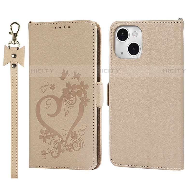 Funda de Cuero Cartera con Soporte Flores Carcasa L16 para Apple iPhone 13 Mini Oro