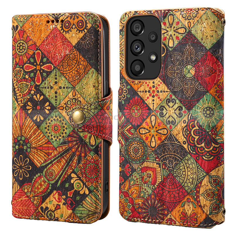 Funda de Cuero Cartera con Soporte Flores Carcasa MT1 para Samsung Galaxy A53 5G Marron