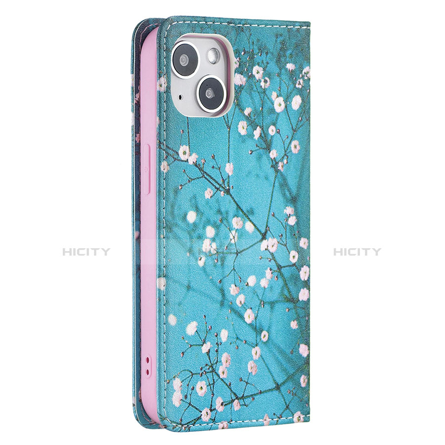 Funda de Cuero Cartera con Soporte Flores Carcasa para Apple iPhone 13 Cian