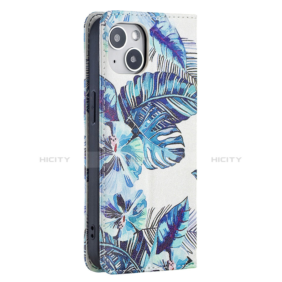 Funda de Cuero Cartera con Soporte Flores Carcasa para Apple iPhone 13 Mini Azul