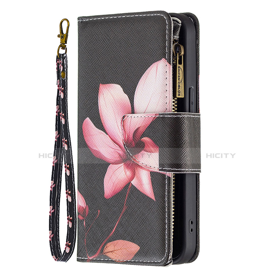 Funda de Cuero Cartera con Soporte Flores Carcasa para Apple iPhone 13 Pro Max Marron