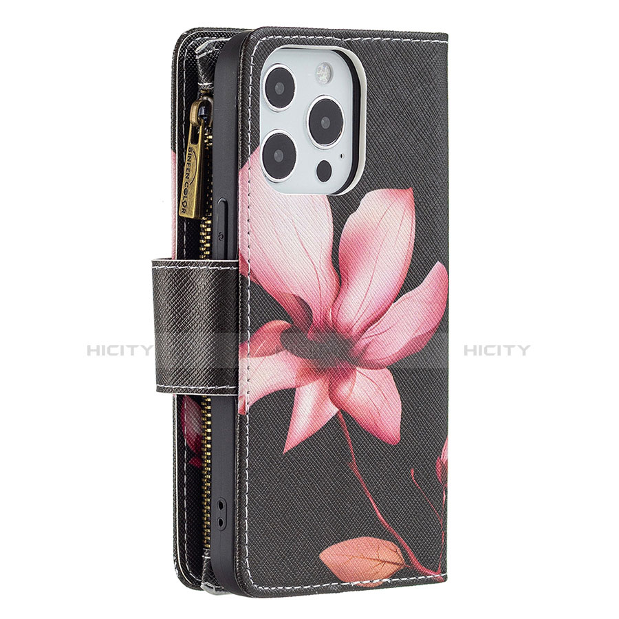 Funda de Cuero Cartera con Soporte Flores Carcasa para Apple iPhone 13 Pro Max Marron