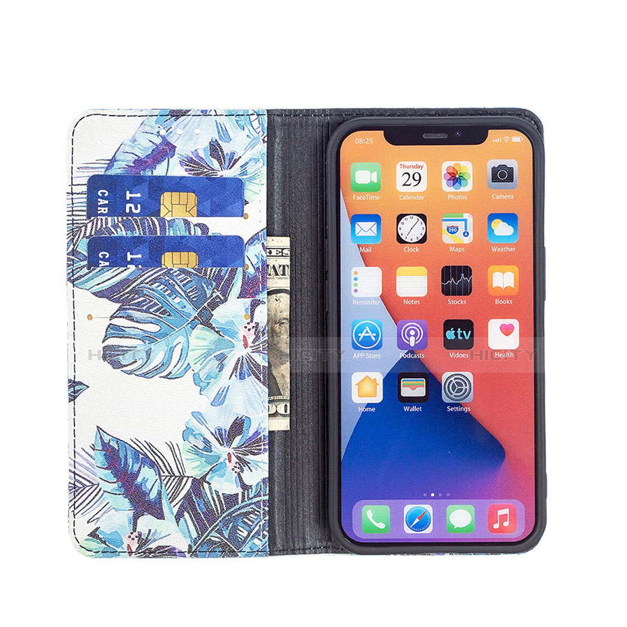 Funda de Cuero Cartera con Soporte Flores Carcasa para Apple iPhone 14 Azul