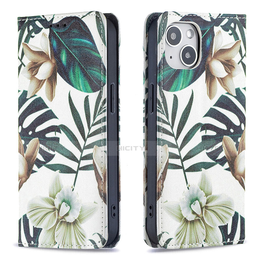 Funda de Cuero Cartera con Soporte Flores Carcasa para Apple iPhone 14 Multicolor