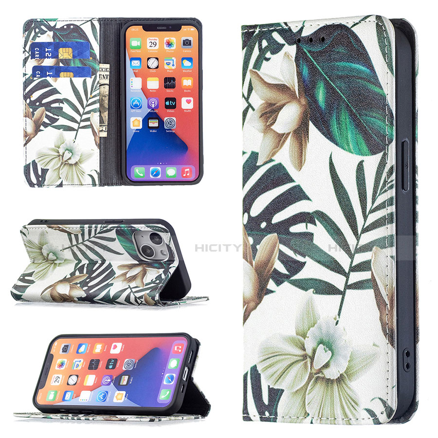 Funda de Cuero Cartera con Soporte Flores Carcasa para Apple iPhone 14 Multicolor