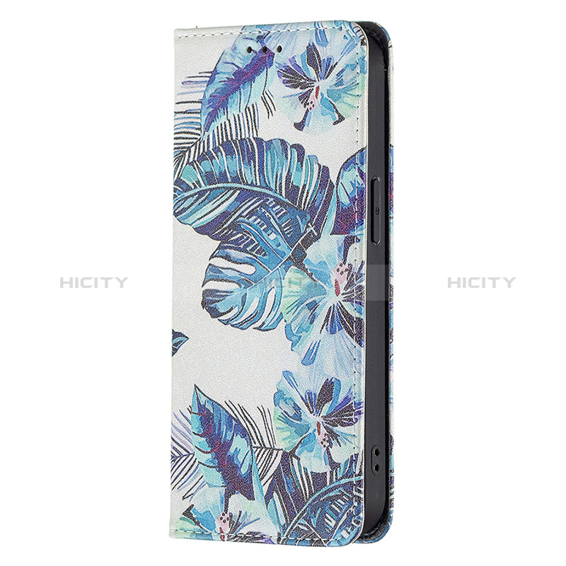 Funda de Cuero Cartera con Soporte Flores Carcasa para Apple iPhone 14 Pro Azul