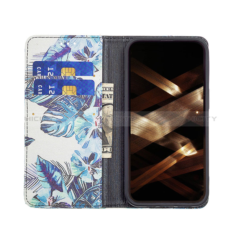 Funda de Cuero Cartera con Soporte Flores Carcasa para Apple iPhone 14 Pro Azul