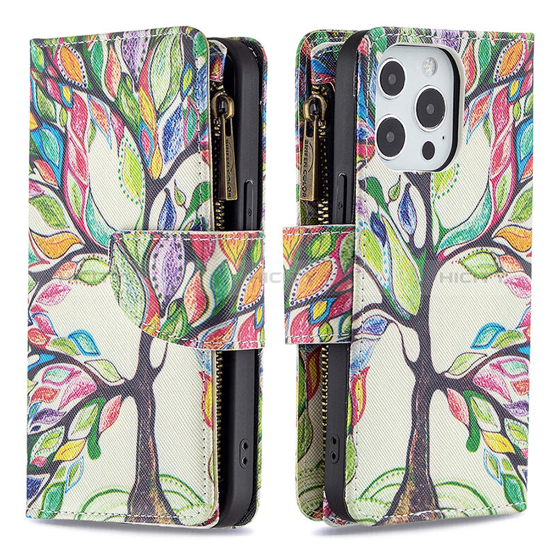 Funda de Cuero Cartera con Soporte Flores Carcasa para Apple iPhone 14 Pro Max Multicolor