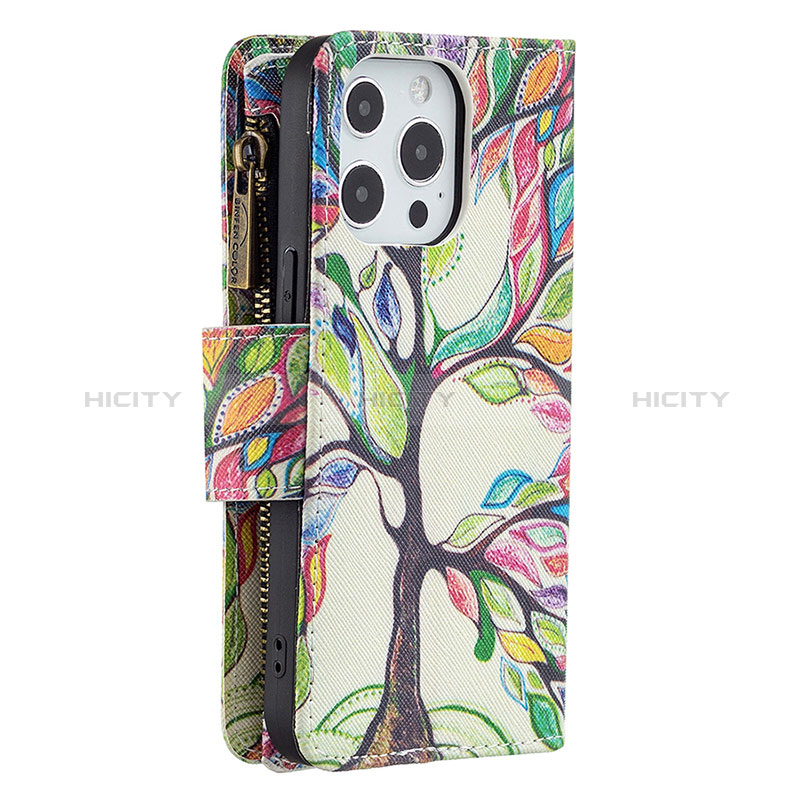 Funda de Cuero Cartera con Soporte Flores Carcasa para Apple iPhone 14 Pro Max Multicolor