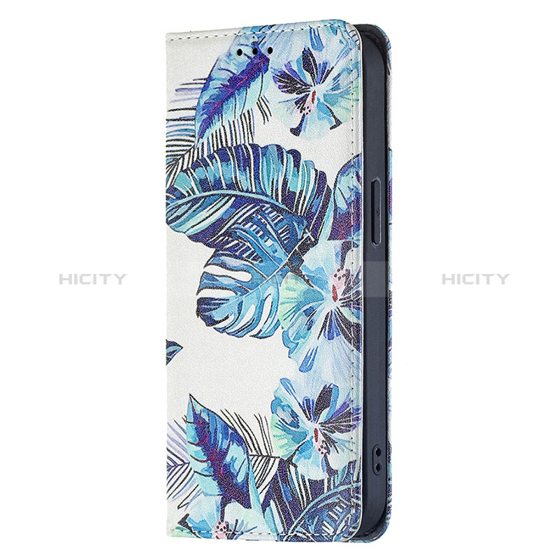 Funda de Cuero Cartera con Soporte Flores Carcasa para Apple iPhone 15 Azul