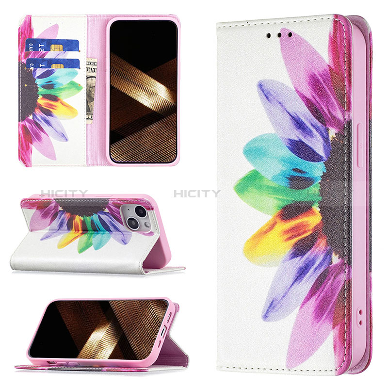 Funda de Cuero Cartera con Soporte Flores Carcasa para Apple iPhone 15 Plus Vistoso