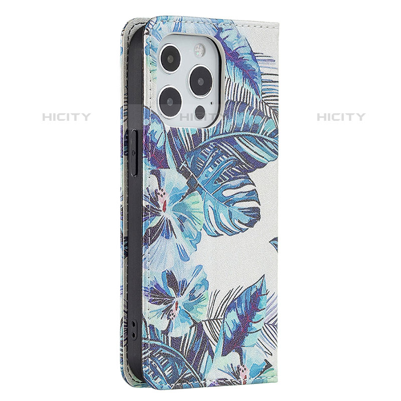 Funda de Cuero Cartera con Soporte Flores Carcasa para Apple iPhone 15 Pro Azul