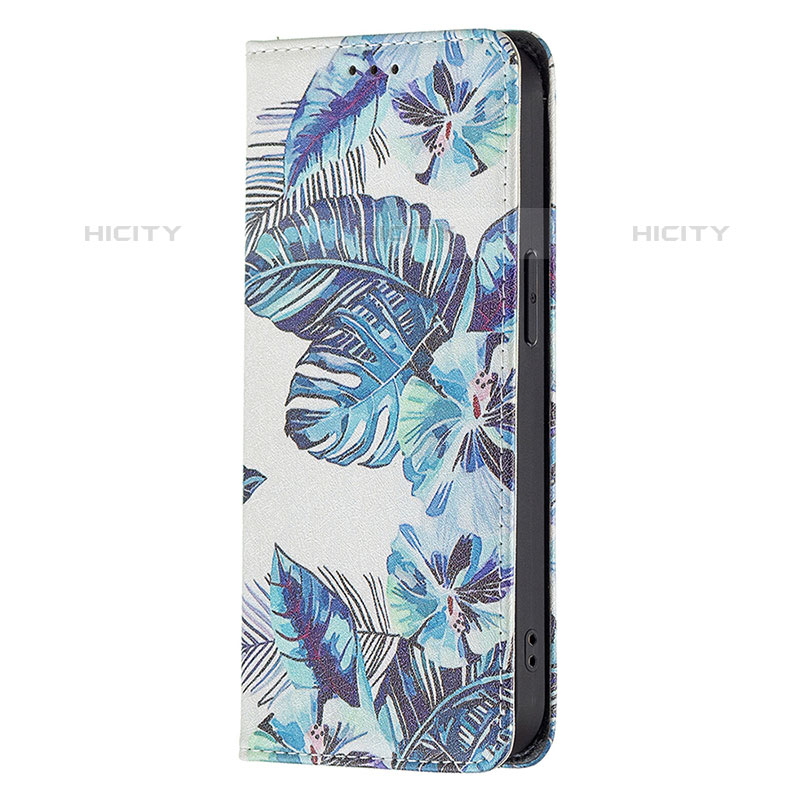 Funda de Cuero Cartera con Soporte Flores Carcasa para Apple iPhone 15 Pro Max Azul