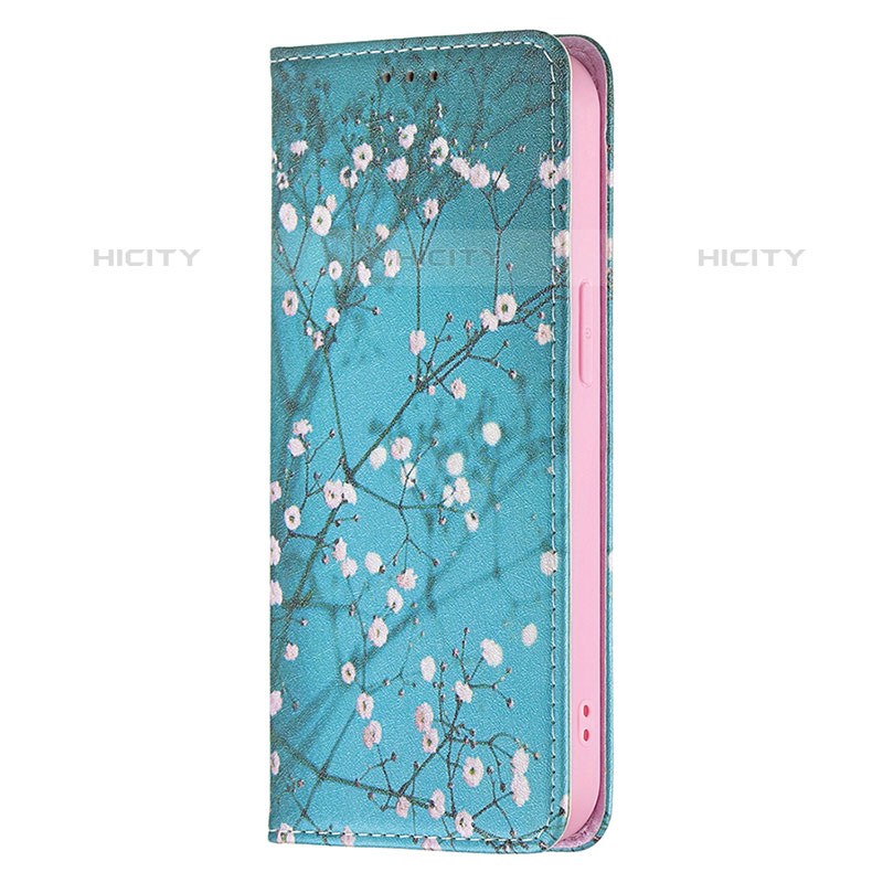 Funda de Cuero Cartera con Soporte Flores Carcasa para Apple iPhone 15 Pro Max Azul Cielo