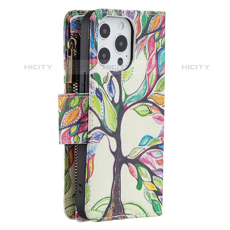 Funda de Cuero Cartera con Soporte Flores Carcasa para Apple iPhone 15 Pro Max Multicolor