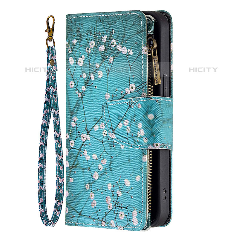 Funda de Cuero Cartera con Soporte Flores Carcasa para Apple iPhone 16 Pro Max Cian