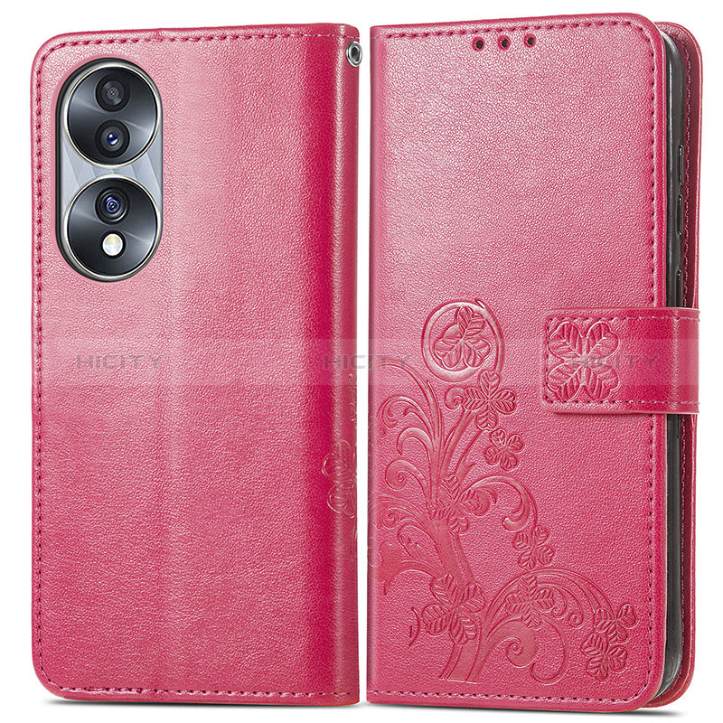 Funda de Cuero Cartera con Soporte Flores Carcasa para Huawei Honor 70 5G Rosa Roja