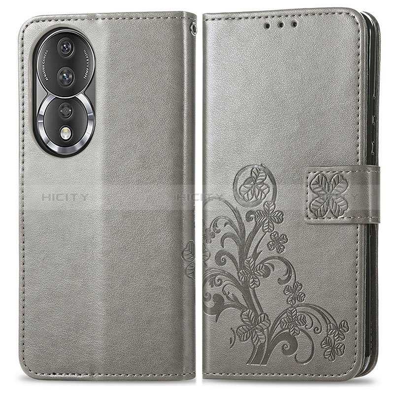 Funda de Cuero Cartera con Soporte Flores Carcasa para Huawei Honor 80 5G Gris