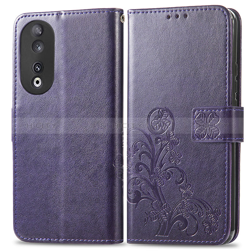 Funda de Cuero Cartera con Soporte Flores Carcasa para Huawei Honor 90 5G Morado