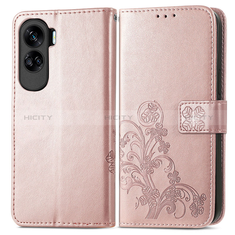 Funda de Cuero Cartera con Soporte Flores Carcasa para Huawei Honor 90 Lite 5G Oro Rosa