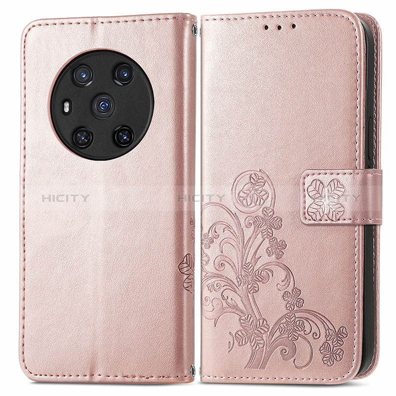 Funda de Cuero Cartera con Soporte Flores Carcasa para Huawei Honor Magic3 5G Oro Rosa