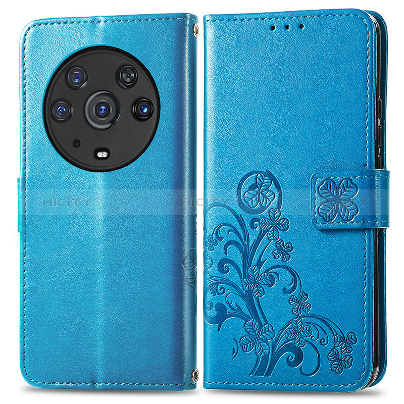 Funda de Cuero Cartera con Soporte Flores Carcasa para Huawei Honor Magic3 Pro 5G Azul