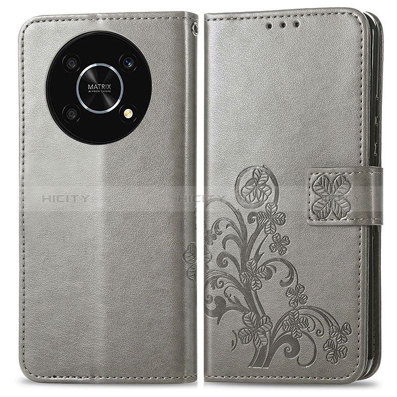 Funda de Cuero Cartera con Soporte Flores Carcasa para Huawei Honor Magic4 Lite 5G Gris