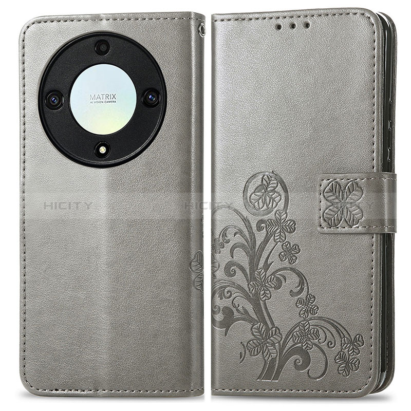 Funda de Cuero Cartera con Soporte Flores Carcasa para Huawei Honor Magic5 Lite 5G Gris