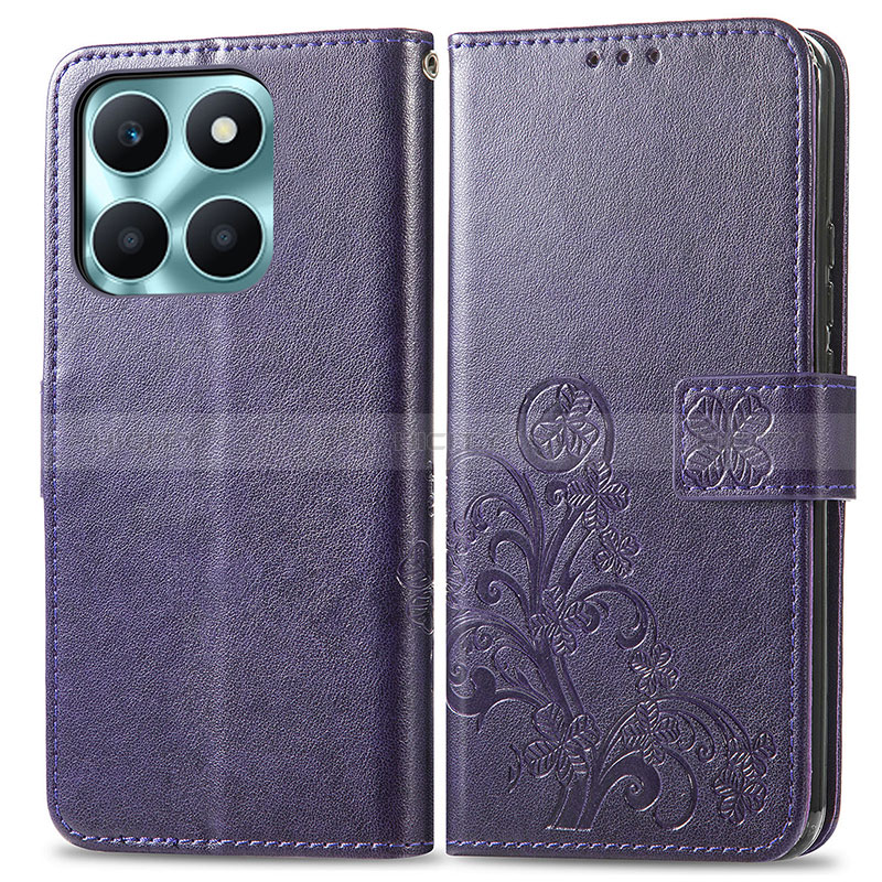 Funda de Cuero Cartera con Soporte Flores Carcasa para Huawei Honor X6a Morado