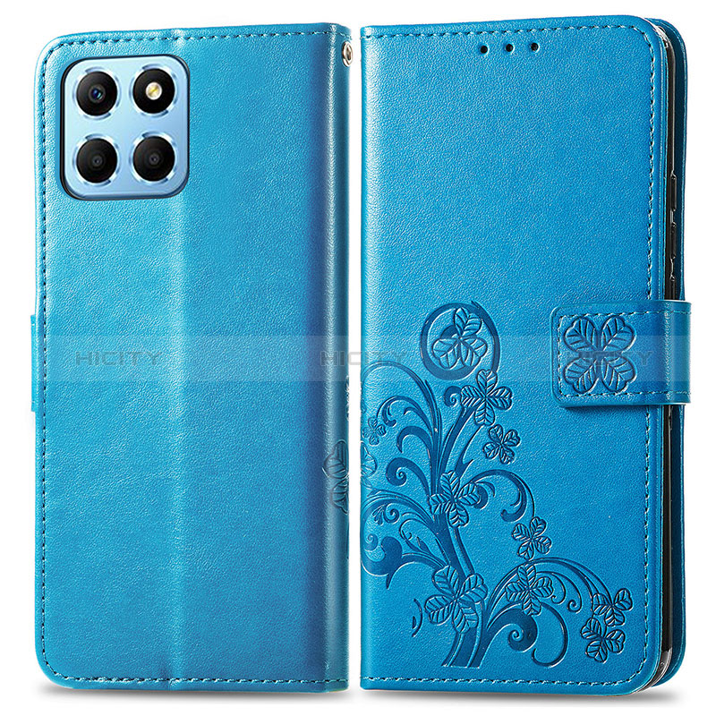 Funda de Cuero Cartera con Soporte Flores Carcasa para Huawei Honor X6S Azul