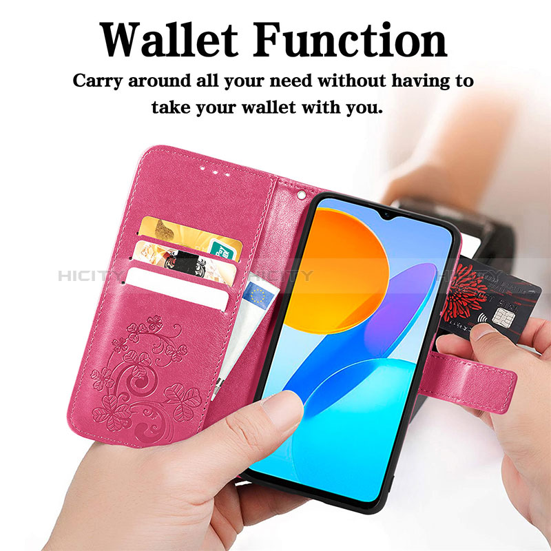 Funda de Cuero Cartera con Soporte Flores Carcasa para Huawei Honor X8a 5G