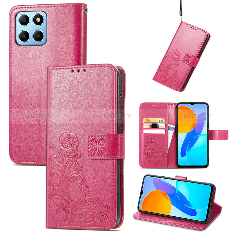 Funda de Cuero Cartera con Soporte Flores Carcasa para Huawei Honor X8a 5G