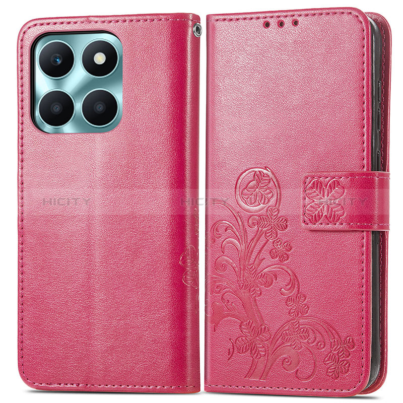 Funda de Cuero Cartera con Soporte Flores Carcasa para Huawei Honor X8b Rosa Roja